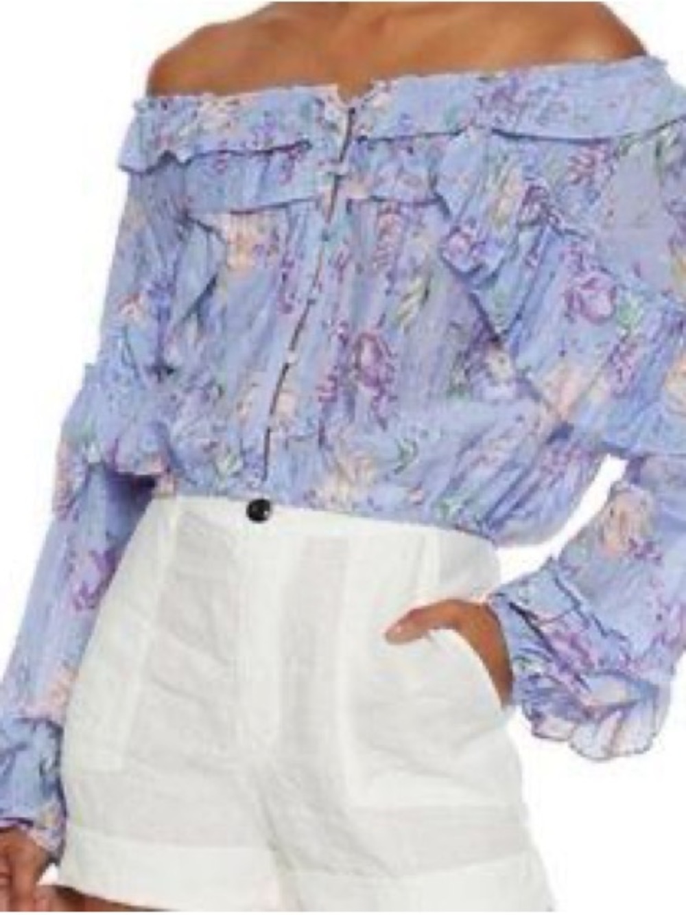 LoveShackFancy Silk Blend Ruffle Popover Blouse in purple size XS